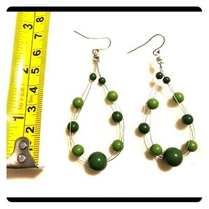 Green bead drop earrings